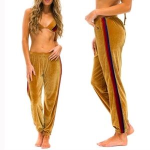 EUC Aviator Nation gold velvet vour raimbow stripe sweatpants joggers medium
